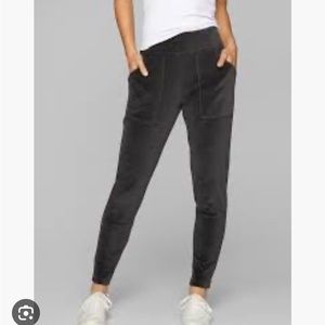 Athleta Velour Velluxe Jogger pants Charcoal Grey Heather ankle zippers S